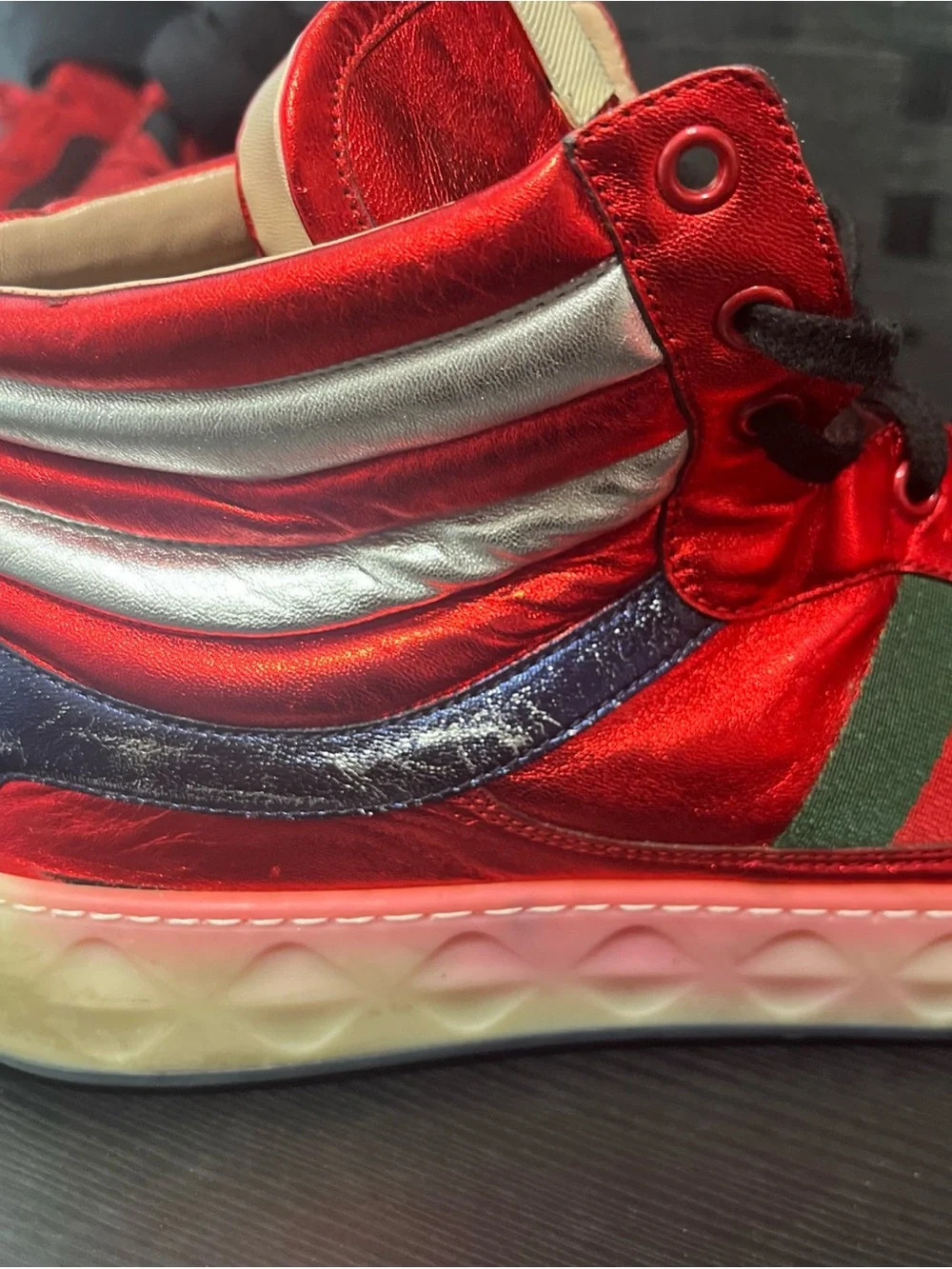 Gucci Men's High Top Metallic Red Sneakers Size 12